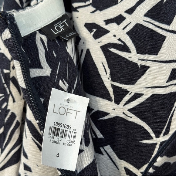 LOFT Strapless Linen Blend Palm Leaf Print Jumpsuit Black Beige Size 4 - Picture 4 of 8